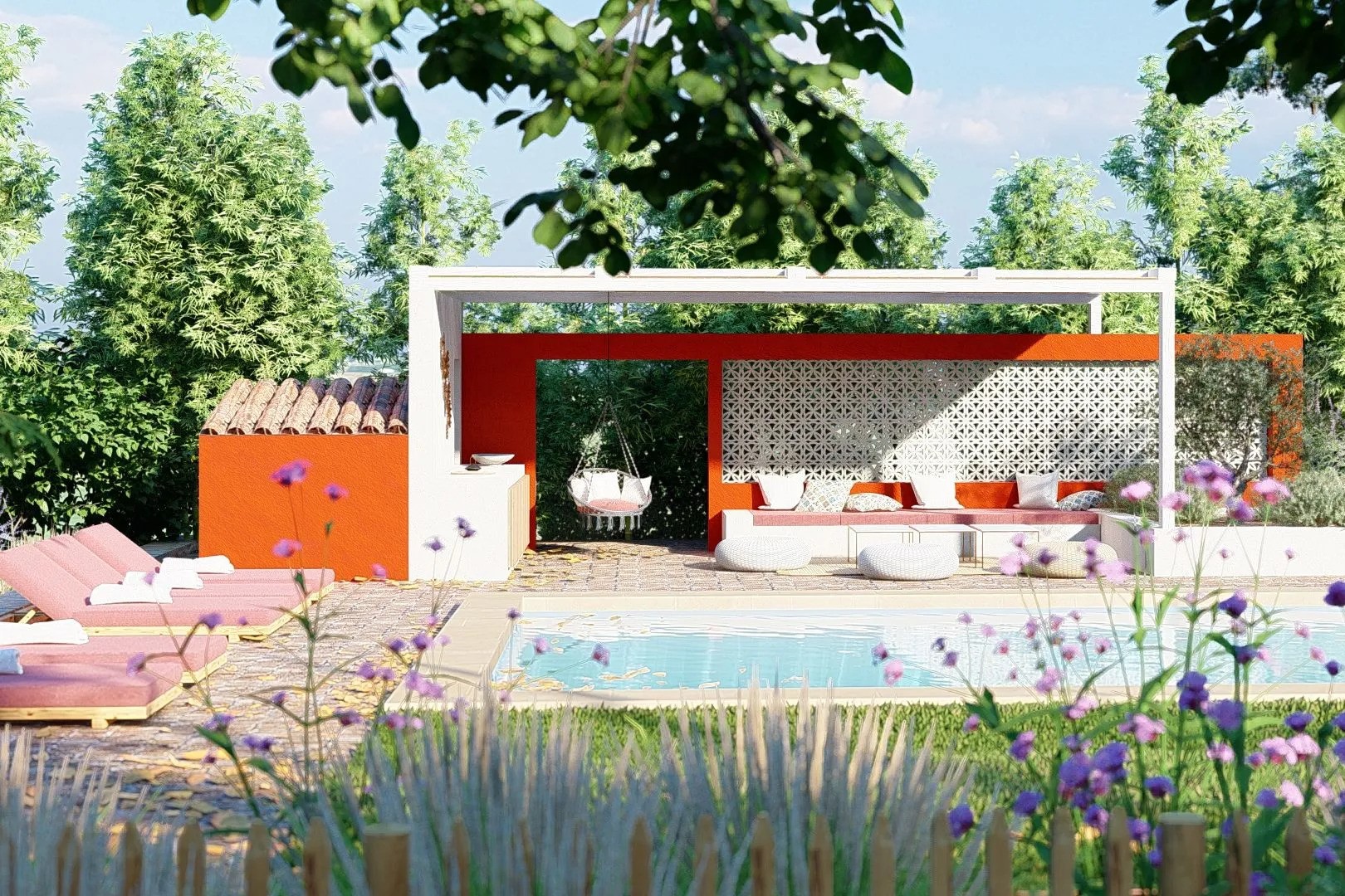 Ensemble pergola et pool house terracotta