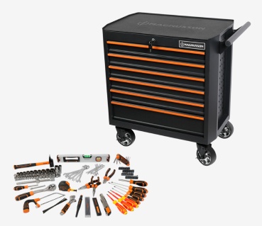 Servante d’atelier 128 outils avec rangement à roulettes