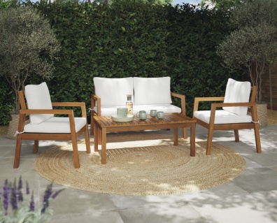 Salon de jardin en bois 4 places avec coussins beiges Talica